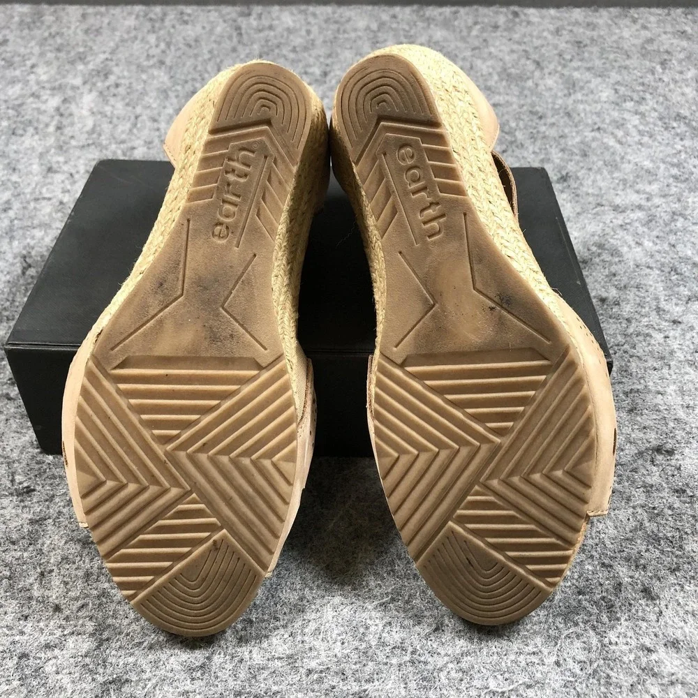 Earth Espadrille Wedge‎ Sandals Womens 8 Beige Leather Cutout Zip Studded